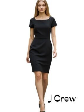 J Crew Black Structured Academia Short Sleeve Dress NWOT Size 6